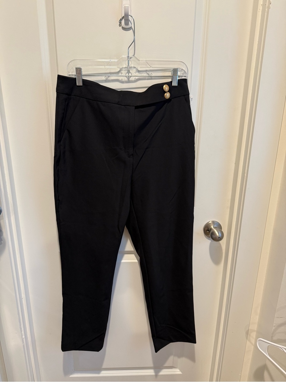 Quince Black Ankle Pants Gold Button Detail Size 12